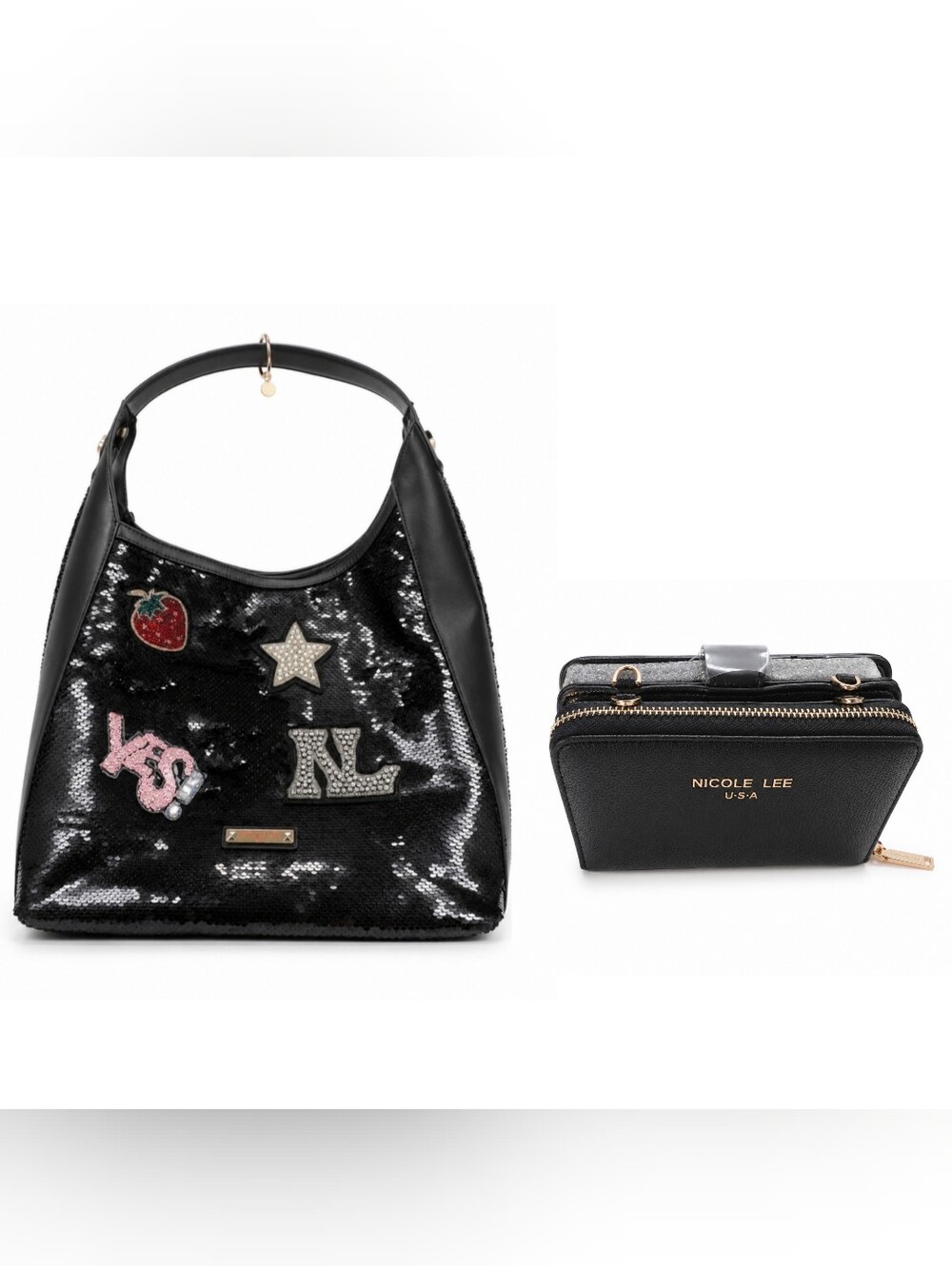 Nicole Lee - Brand New - RARE Black Sequin Hobo Bag with FREE NICOLE LEE WALLET
